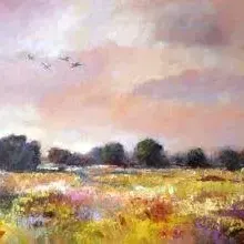 Diane Erasmus — 134. Code: 7/2011 Golden Glow of Namaqualand. Available at Crouse Art Gallery, Windermere Road, Durban
