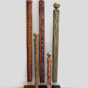 Dana Biddle — People of the South. Wood, Ethiopian beads, copper tube and hand embroidered fabric. 75cm x 45cm x 9cm. Artist's collection.