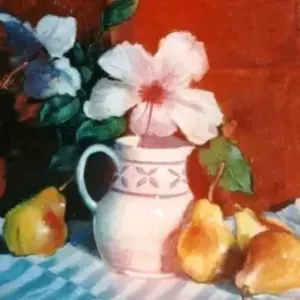 Karina Behr — Hibiscus and Pears, Still life