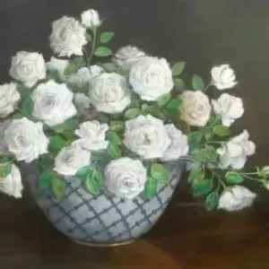 Karina Behr — White Roses Blue and White Bowl